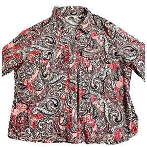Emily Daniels Top Women's  PXL Button Up Paisley Sequin Roll Tab Sleeve Petite